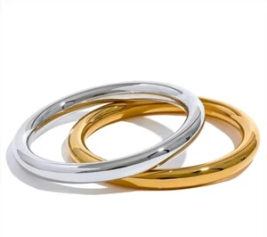 Solid Bangle Bracelet Thick for Women Silver or Gold Plated Boho Jewelry Gift - Picture 1 of 13