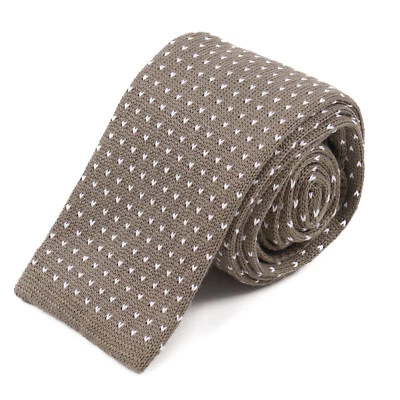 RODA Narrow Width Taupe and White Jacquard Knit Cotton Square End Tie - Image 1 of 4