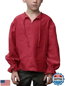 CAMDOM Medieval Pirate Costume Shirt for Boys Renaissance Ruffled Long Sleeve - Picture 1 of 5