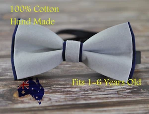 Boy Kids Baby Cotton Grey Silver Navy Blue Bow Tie Bowtie Wedding 1-6 Years Old - Picture 1 of 6