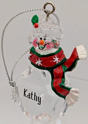 Ganz Christmas Ornament Clear Snowman Scarf Xmas Personalized Kathy - Image 1 of 4