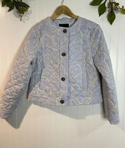 Bagatelle Light Blue Quilted Jacket With Floral Embroidery Button Front Small - Picture 1 of 17