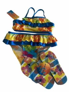 Jump N Splash Multi Color 2 Piece Swimsuit With Matching Flip Flops Size 4/5-New - Picture 1 of 8