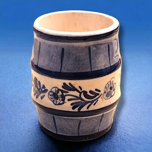 Vintage Signed Delft Blue Hand Painted Barrel Shaped Shot Glass Toothpick Holder - Picture 1 of 3
