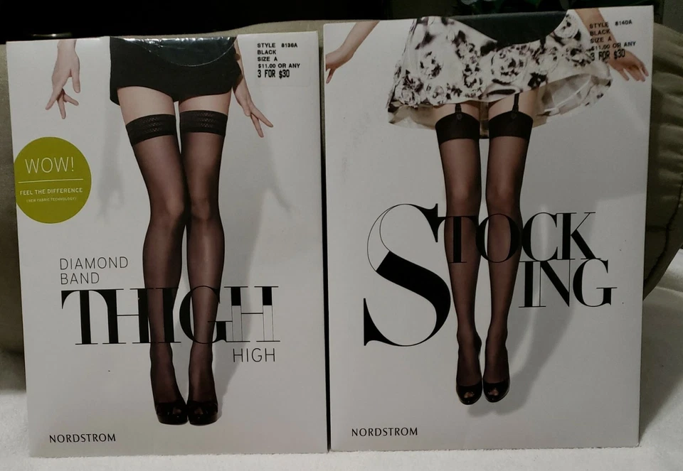 Medias altas hasta el muslo con banda de diamantes NORDSTROM más medias negras talla A transparentes Foto 1 de 4