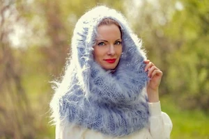 Tube mohair fuzzy round scarf hand knitted soft fluffy neck warmer SUPERTANYA - Picture 1 of 16