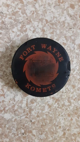 Early to mid 1980's Fort Wayne Komets (IHL) official game used puck No 2 Cover