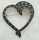 2014 AHA Chicos Sterling Silver Marcasite Open Work Heart Brooch