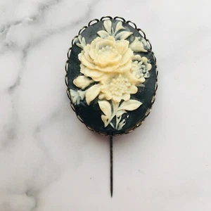 Broche camafeo floral azul marino tallado - Imagen 1 de 5