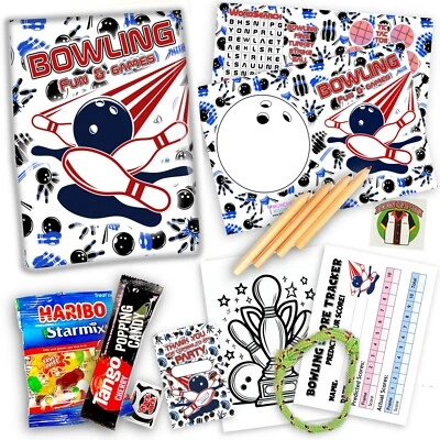 Bolsas de fiesta de bolos de diez pines - Favores divertidos precargados con actividades y dulces Foto 1 de 4