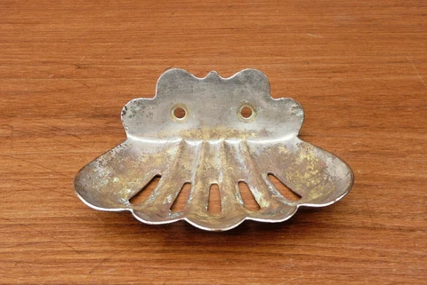 Vintage ANTIQUE BRASS CLAM SHELL Wall Mount SOAP DISH Bathroom Sink Shabby Bath Cover
