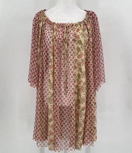 Free People Dress Sz S Mix Print Panels Sheer Bell Sleeves Oversized Flowy Boho - Picture 1 of 18