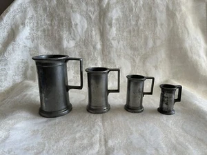 Lot of 4 Antique French Pewter Tankard Measuring Cups Mismatched Set 1800s - Picture 1 of 10