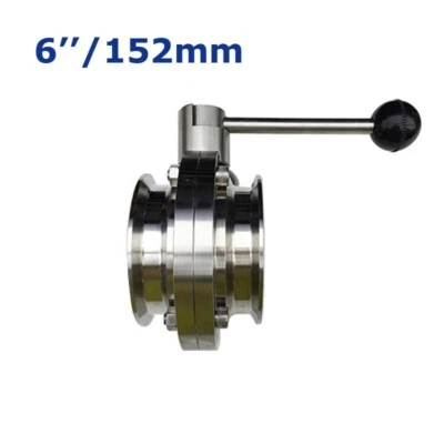 6"/152mm Sanitary Stainless Steel 304 Butterfly Valve Tri Clamp Butterfly Valve - Image 1 of 4