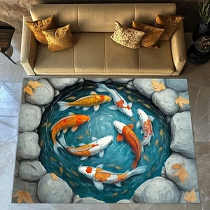 3D Looking Lake Rug, Crack Sea Rug, Fish Rug, Pond Fish Rug, Optical Illusion - Picture 1 of 13