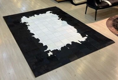Natural Square Cowhide Rug Black White Leather Carpet Real Cowhide Patchwork Rug - Image 1 of 4