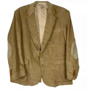 VTG Lands End Thick Corduroy Elbow Patch Sport Coat Blazer Tan Mens Size 46R USA - Picture 1 of 13