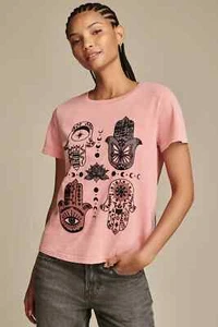 $40 Lucky Brand Hamsa Hands Classic Crew | Peach Blossom | Small - Picture 1 of 8