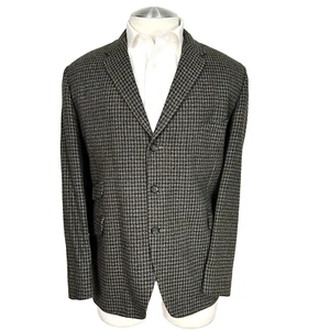 Ballantyne Of Peebles Scottish Tweed Vtg Houndstooth Teal Black Brown Blazer 42R - Picture 1 of 11