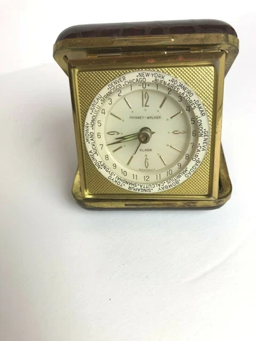 PHINNEY WALKER Travel Alarm Clock Wind Up GERMANY Glow in the Dark Hands Cover