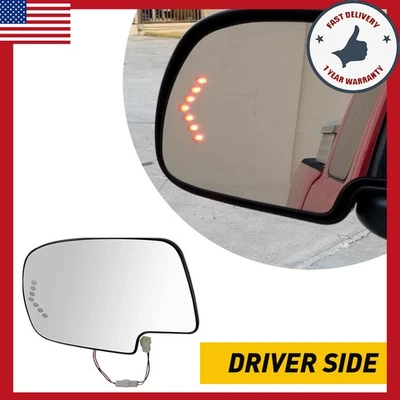 Mirror Glass Heated Turn Signal Driver LH Side FIT 2003-2007 Chevy GMC Cadillac - Image 1 of 4