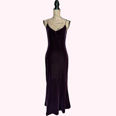Gothic 90s Y2K Monsoon Velvet Stretch Bias Cut Long Slip Dress UK 8/10 (US 6)  - Image 1 of 4