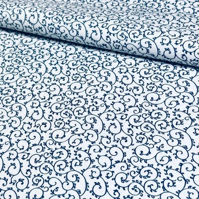 Connecting Threads Indigo Patchwork 6181 Ink Scrolls Blue White BY THE 1/2 YARD - Image 1 of 4