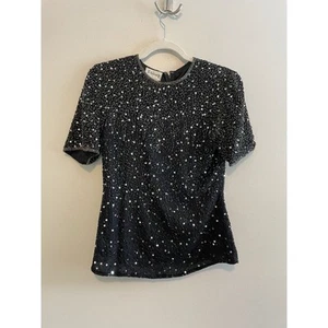 Vintage Stenay Size S 100% Silk Beaded Sequin Evening Blouse Top Party Black - Picture 1 of 6