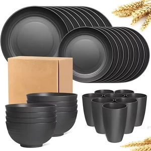 Black 16/36 Piece Dinnerware Set Kitchen Dining Set Mugs Bowls Plates UK - Picture 1 of 8