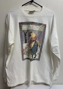 Vintage 90s Mary Engelbreit Winter Roses Long Sleeve Tee XL USA Winter Holidays - Picture 1 of 9