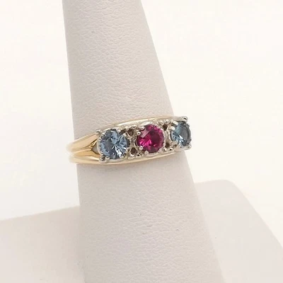 Solid 14k Gold 3 Stone Band Setting Mother Grandmothers Ring sz7.5 New - Image 1 of 4