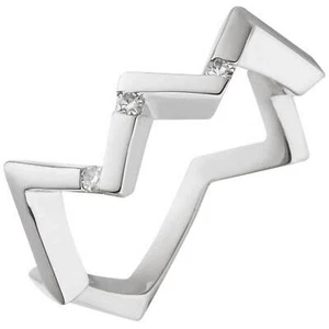 Ring Zigzag From 925 Silver With 3 Diamonds 0,06 CT Shiny - Picture 1 of 1