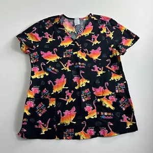 Disney Scrub Top Womens L Lion King Black Pink Simba Short Sleeve Cotton Shirt - Picture 1 of 8