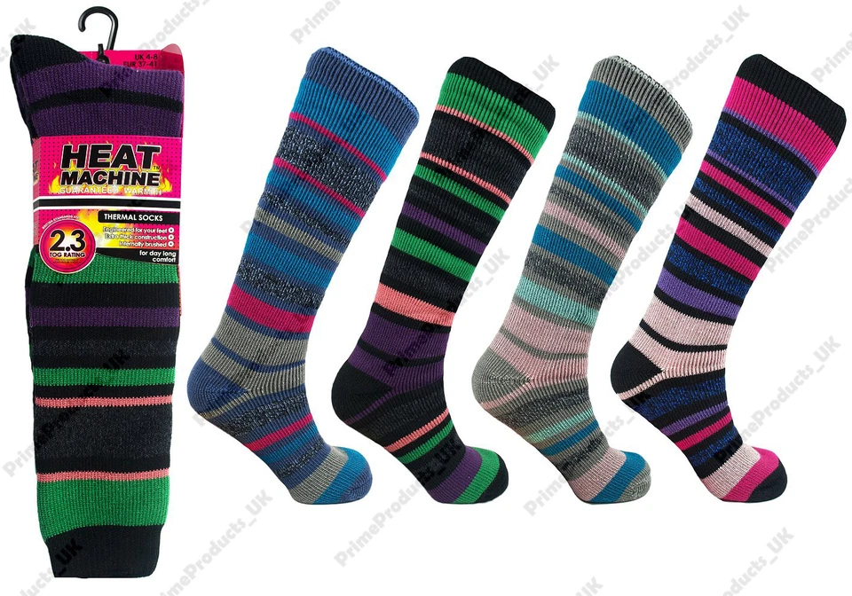 3 pares de calcetines térmicos surtidos de 2,3 Tog a rayas largas talla UK 4-8 Foto 1 de 1