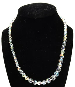 Vtg Aurora Borealis AB Beaded Princess Length Necklace Beautiful Signed 17" - Picture 1 of 16