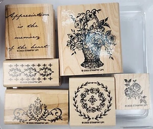 Stampin Up Memory Of The Heart 2003 Set Of 6 Flowers Roses Leaves Boarders - Picture 1 of 7