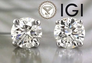 2.00 Carat D VS1 Lab Grown Diamond Stud Earrings 14k White Gold Push Back IGI - Picture 1 of 4