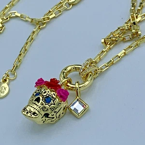 Alex And Ani Gold Plated Calavera Duo Necklace 4-242 - Picture 1 of 7