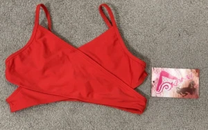 Kanu Surf Bikini Swimsuit Top Girls Sz 10 Red Crisscross Design Cut Out Side - Picture 1 of 16