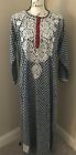 Bhoom Shanti Navy Blue & White Embroidered Kaftan Tunic Dress - Size Large  (Md)