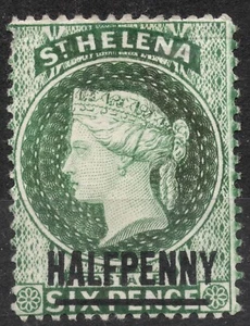 SG35 Sn: #33 1/2 d 1885 ST HELENA Reina Victoria definitivos, con recargo MH HH - Imagen 1 de 2