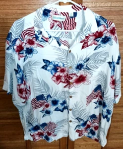 Caribbean Hawaiian Shirt Mens 2XB 2XL Tropical Patriotic American Flag Button Up - Picture 1 of 4