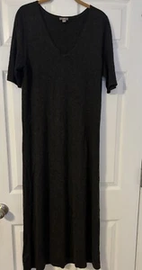 J.Jill V-Neck Short Sleeve Sweater Knit Maxi Dress Wool Blend Charcoal Women’s L - Picture 1 of 2