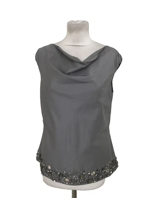 L.K. Bennett Women's Blouse Size 12 Grey 100% Silk Rhinestone Cowl Neck New F1 - Image 1 of 4