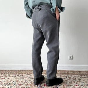 1960s 1950s Vintage French Workwear Buckle Back Suspender Salt & Pepper Trousers - Picture 1 of 10
