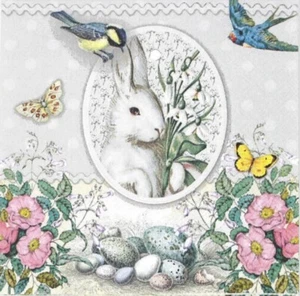 "Rare" 3 Paper Napkins for Decoupage/Scrapbooking/Craft-White Rabbit Grey - Picture 1 of 2