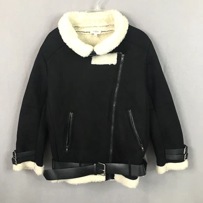 Chaqueta Anthropologie UMGEE Mujer S Negra Motociclista Imitación Sherpa Forro Cinturón Foto 1 de 4