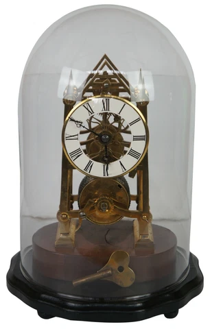 Antique English 19th Century 8 Day Fusee Skeleton Cathedral Glass Dome Clock 13" Cover