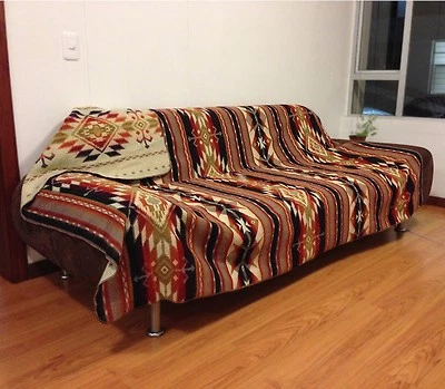 ECUALAMA EXTRA LARGE SOFT & WARM ALPACA WOOL BLANKET PLAID ANDEAN DESIGN 75"x90"