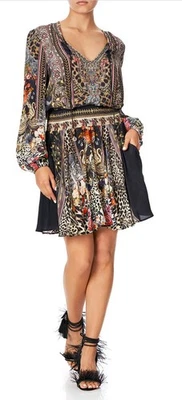 Camilla Silk Dress Marais At Midnight Shirred Relaxed Short Size M Boho Party - Image 1 of 4